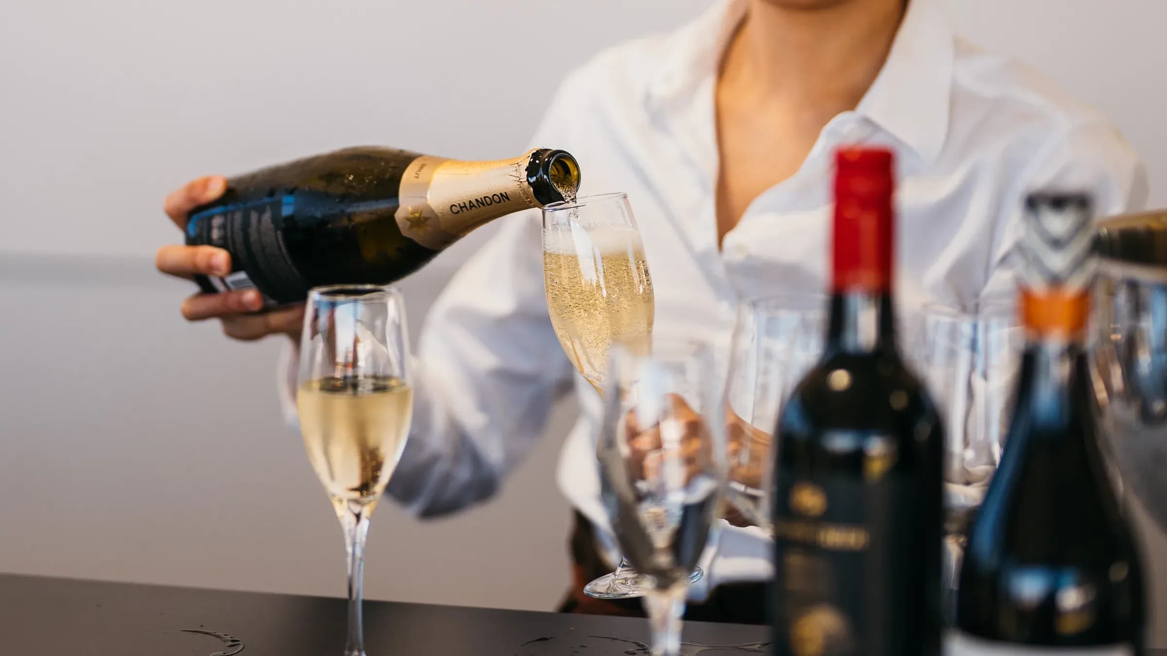 Champagne poured in a hospitality suite