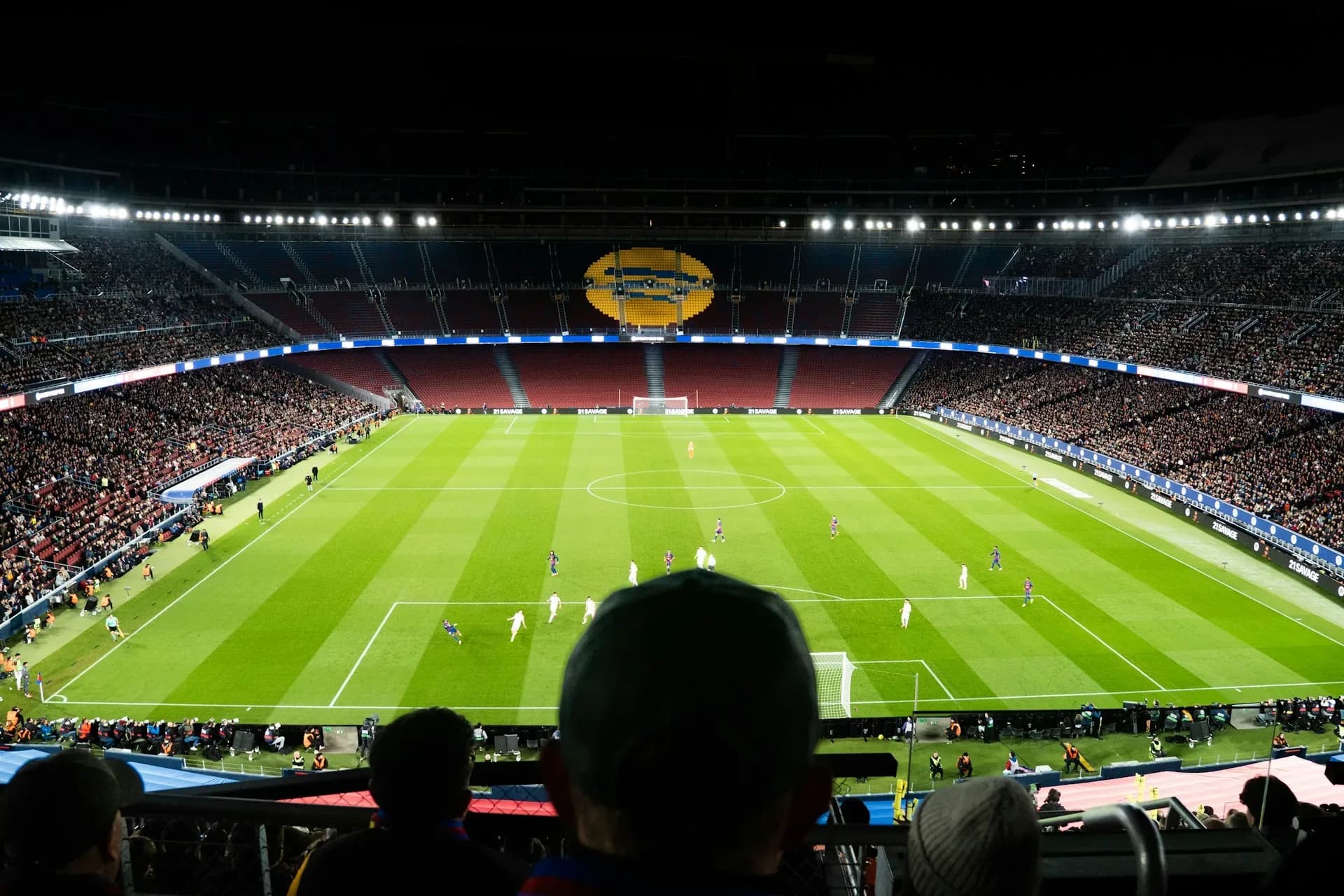 View over the pitch from the stands of the Camp Nou