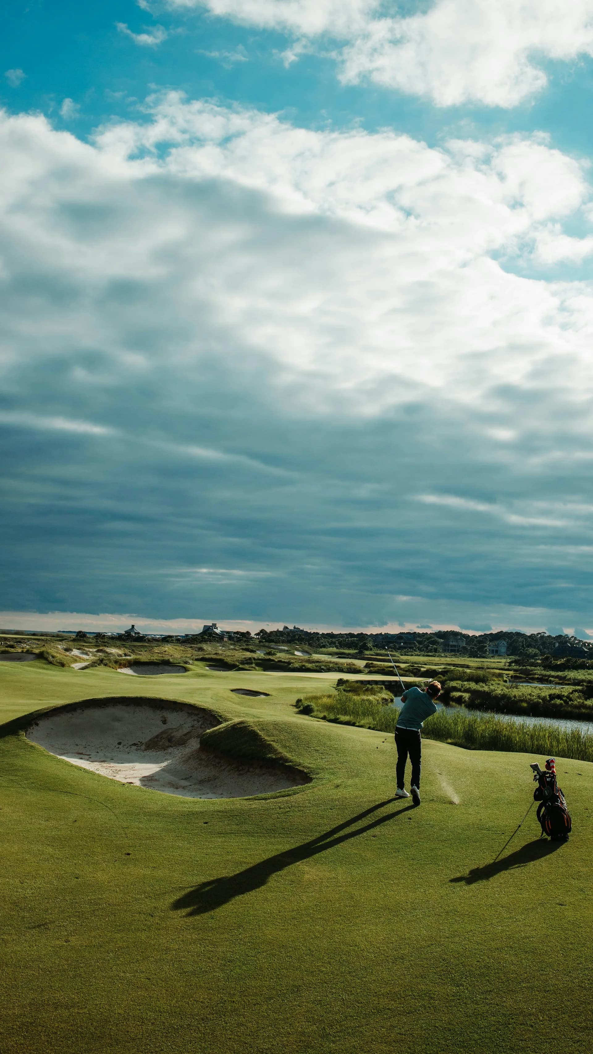 A links green in open coastal light