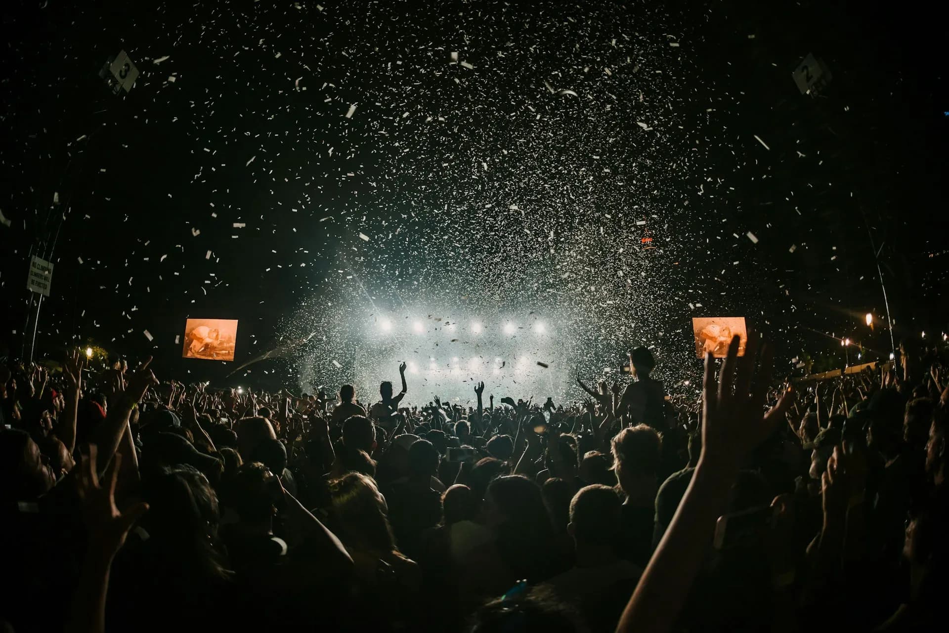Confetti over the crowd at a concert