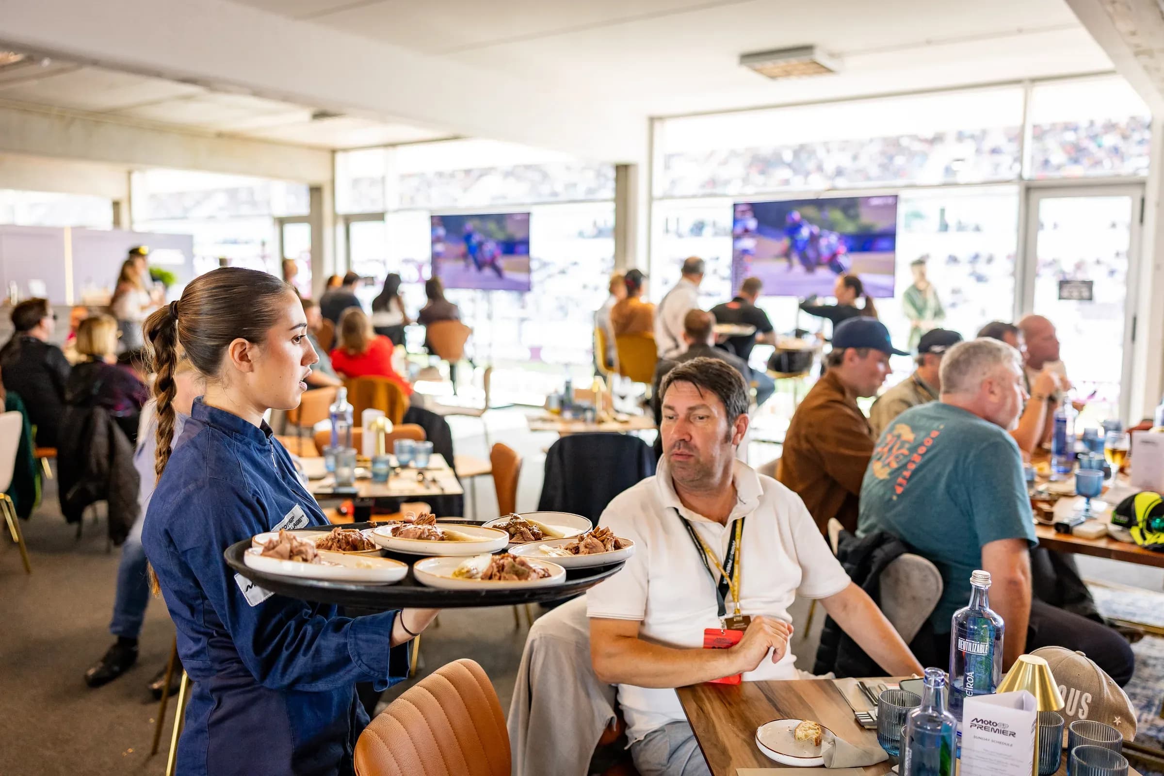 Table set in a MotoGP hospitality lounge
